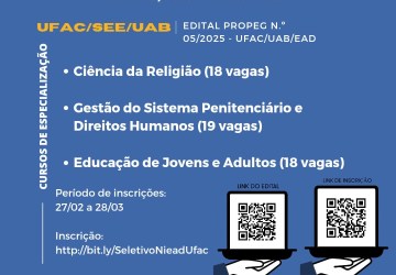 Inscrições abertas para cursos de especialização EaD no Polo UAB/Sena Madureira